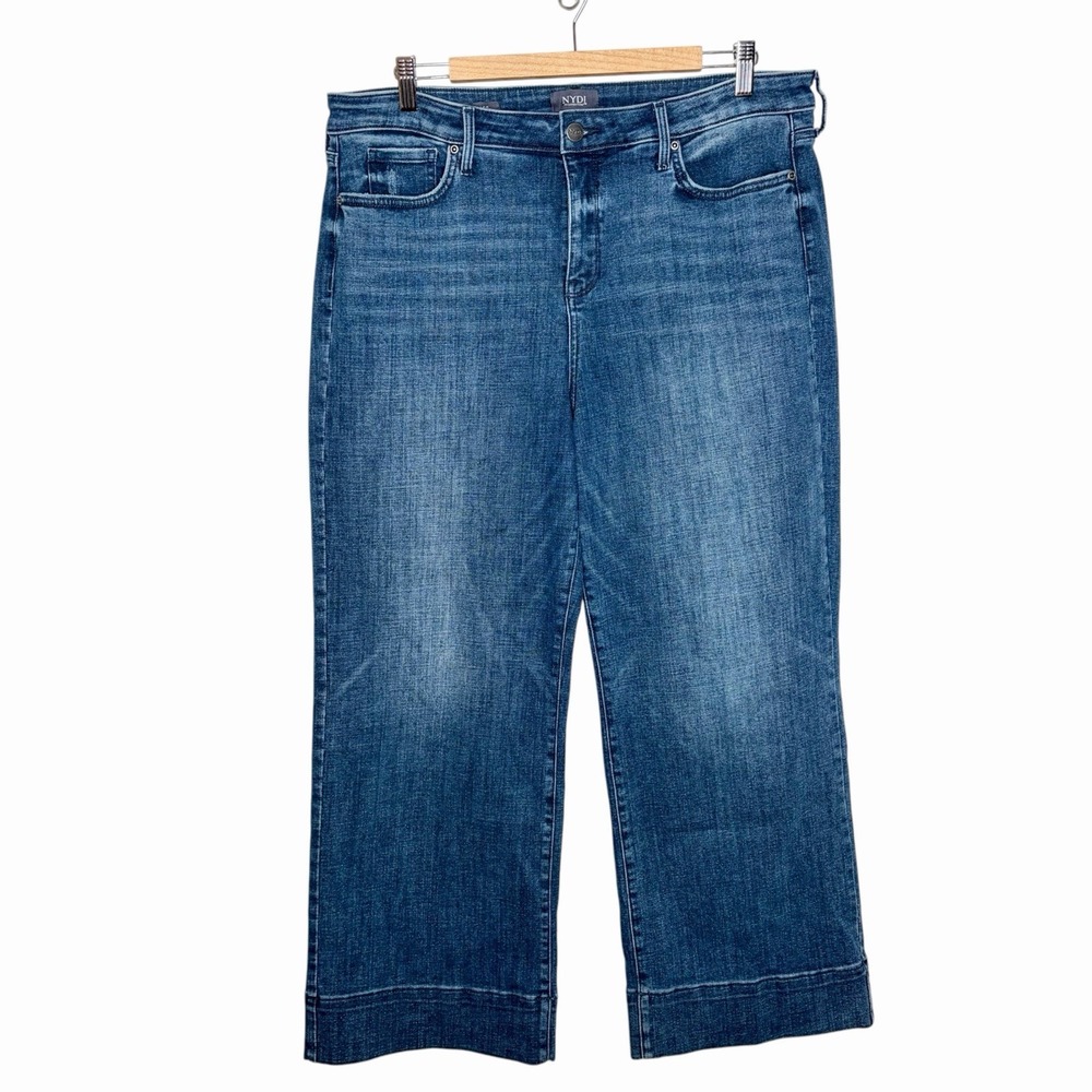 NYDJ Teresa Wide Leg Jeans Womens Size 16 Medium Wash Blue Mid Rise Stretch